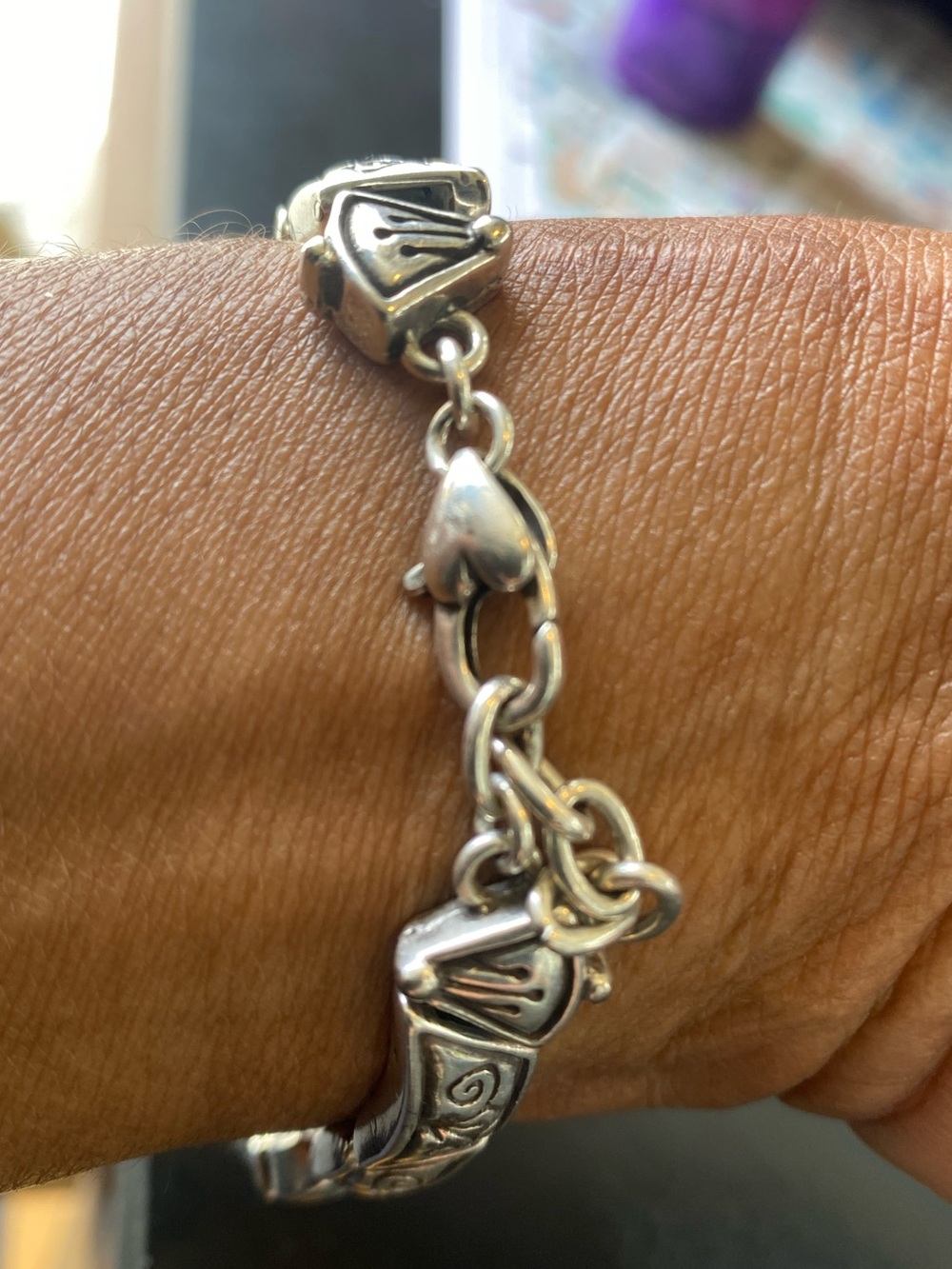 Sterling Silver Decorative Link Bracelet - Silver